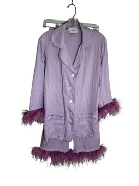 Sleeper Pajama Set with Feather Trim with detachable feathers in lilac M